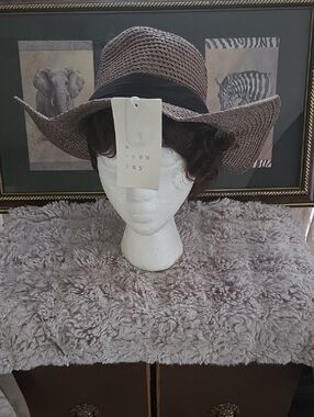 a new day Taupe Wide Brim Straw Hat with Black Band